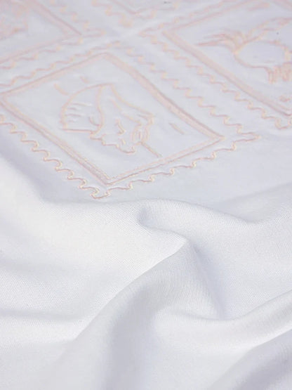 Stamps White Oversized Cotton Embroidered Tee - fabric zoom