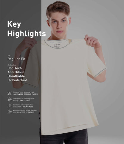 Crew Neck Tshirt |Cool Tech + UV Protectant + Anti Odour  PEARLOFFWHITE