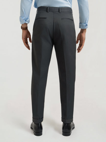 Japanese Grey Straight Fit Pleated Formal Trousers