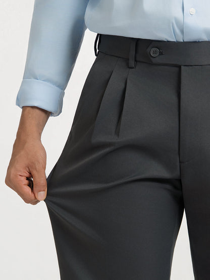 Japanese Grey Straight Fit Pleated Formal Trousers