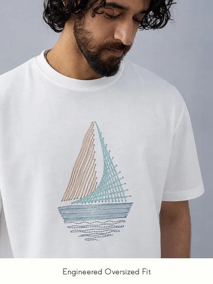 Windward 100% Cotton White Graphic T-Shirt - Fit