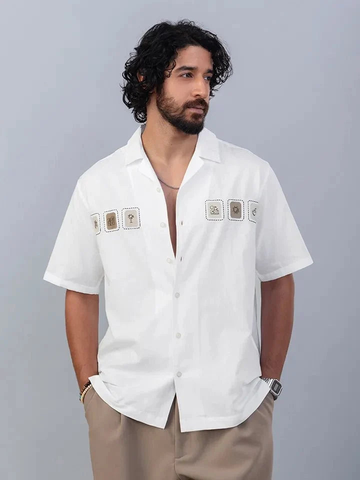 Shoreline White Embroidered Linen Shirt 