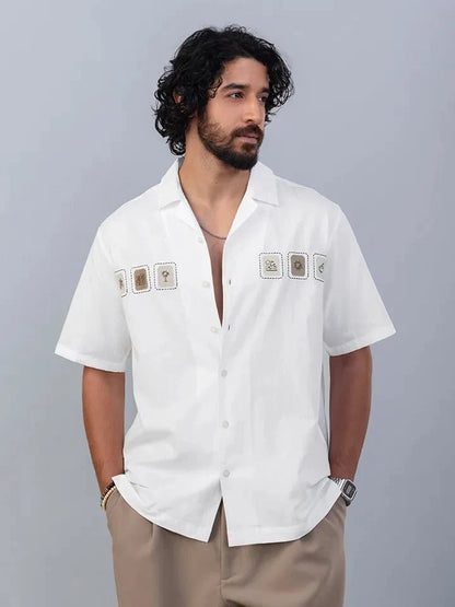 Shoreline White Embroidered Linen Shirt 