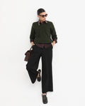 Rareism Women's Vihi Dark Olive Acrylic Blend V-Neck Plain Relaxed Fit Sweater | RAREISM at Broadway