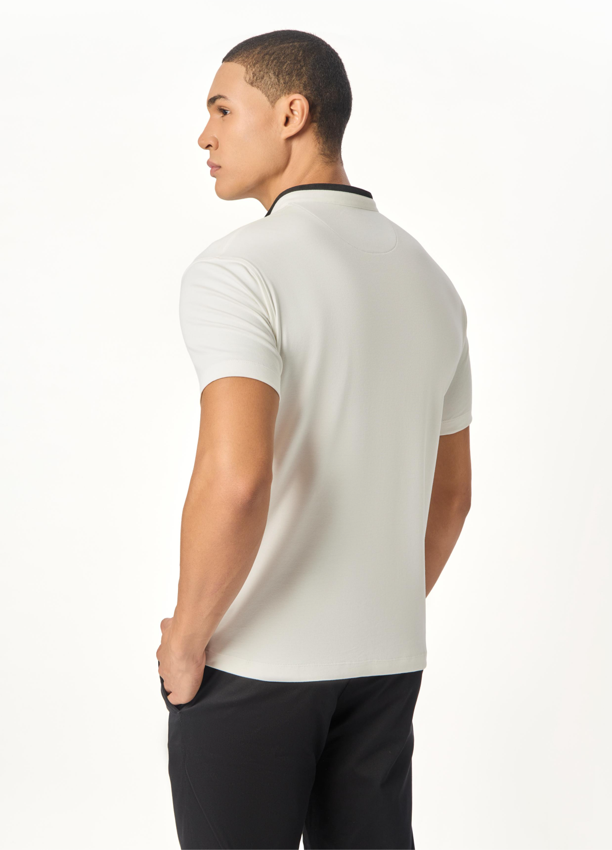 Serenity White Suede-Detail Band Collar Shirt