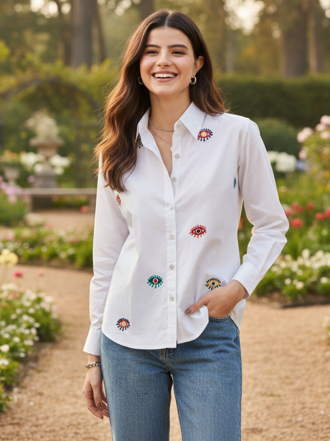All Over Embroidered Linen Shirt
