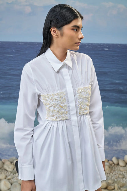 White Premium Giza Cotton Embroidered Relaxed Shirt