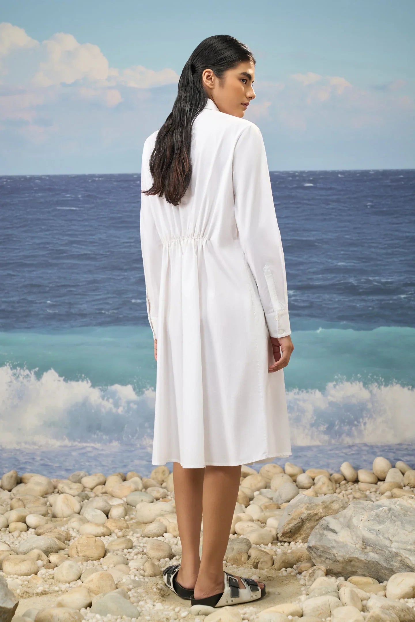 White Premium Giza Cotton Embroidered Shirt Dress