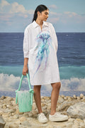 White Premium Giza Cotton Printed Oversized Dress