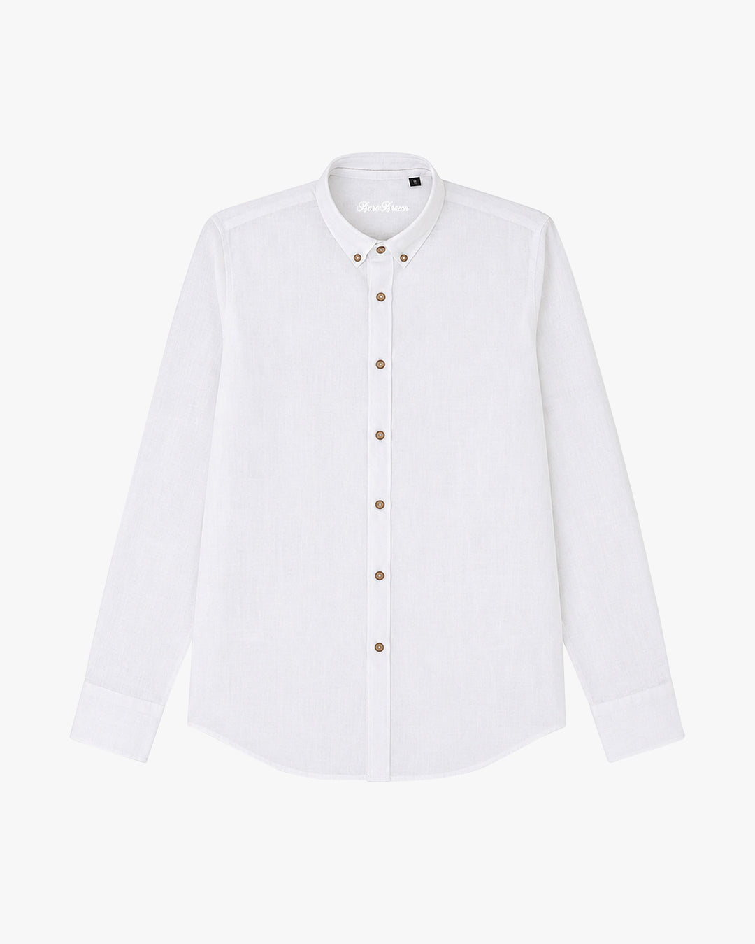 Bare Brown Button Down Collar Linen Shirt, Slim Fit with Full Sleeves- White