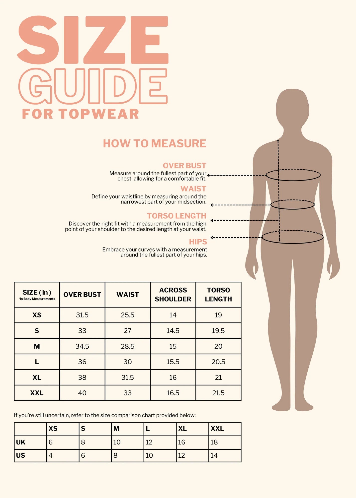 Size Chart for Pink Super Stretch Brami