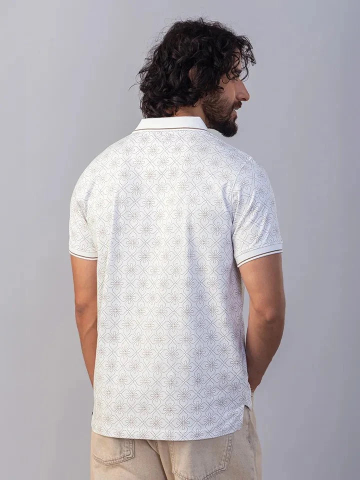 Bloomline White Printed Polo T-Shirt back view