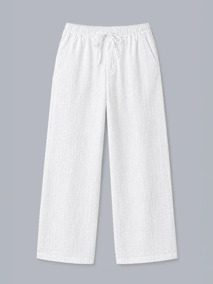 Flow White Textured 100% Cotton Pants normal view
