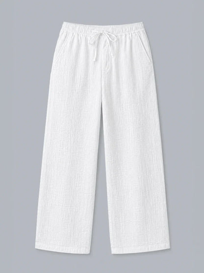 Flow White Textured 100% Cotton Pants normal view
