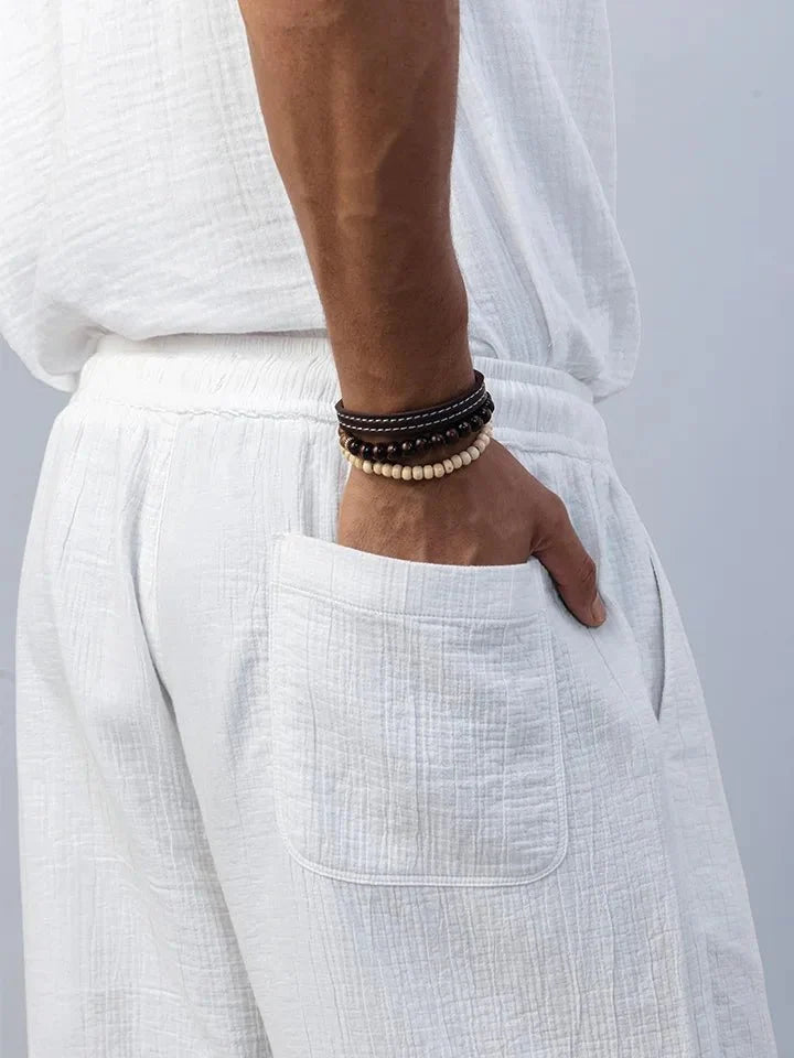 Flow White Textured 100% Cotton Pants stylish back pocket