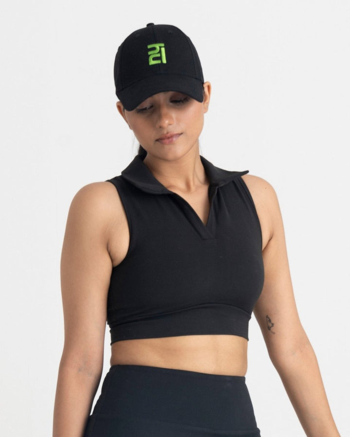 Zen Polo-Neck 2-in-1 Crop Top | Hunnit at Broadway